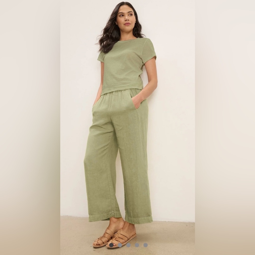 Velvet by Graham and Spencer Lola Linen Pant Basil Green Pull on Pants Size M